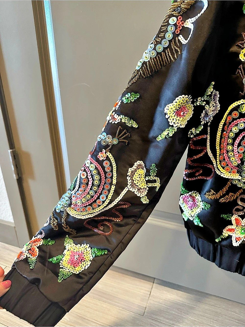 Nasty Gal Collection Sequin Embellished Bomber Jacket Black XS - Picture 6 of 9